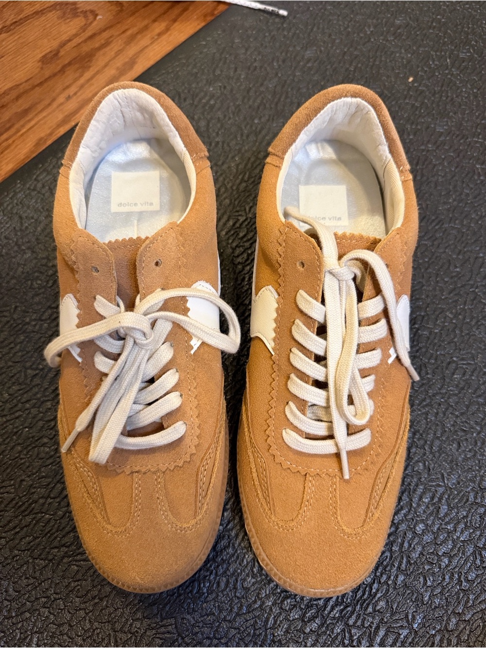 Dolce Vita Tan Suede Sneakers with White Accents